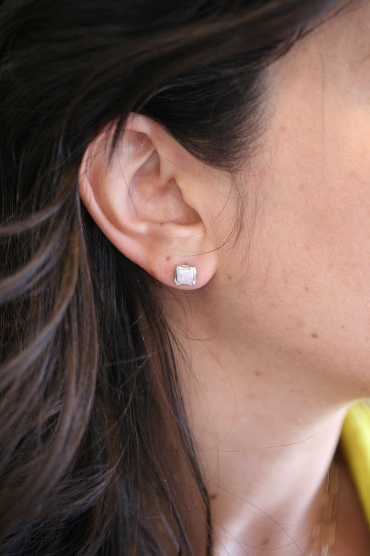 Mother of Pearl Petra Stud Earrings- Silver OR Gold