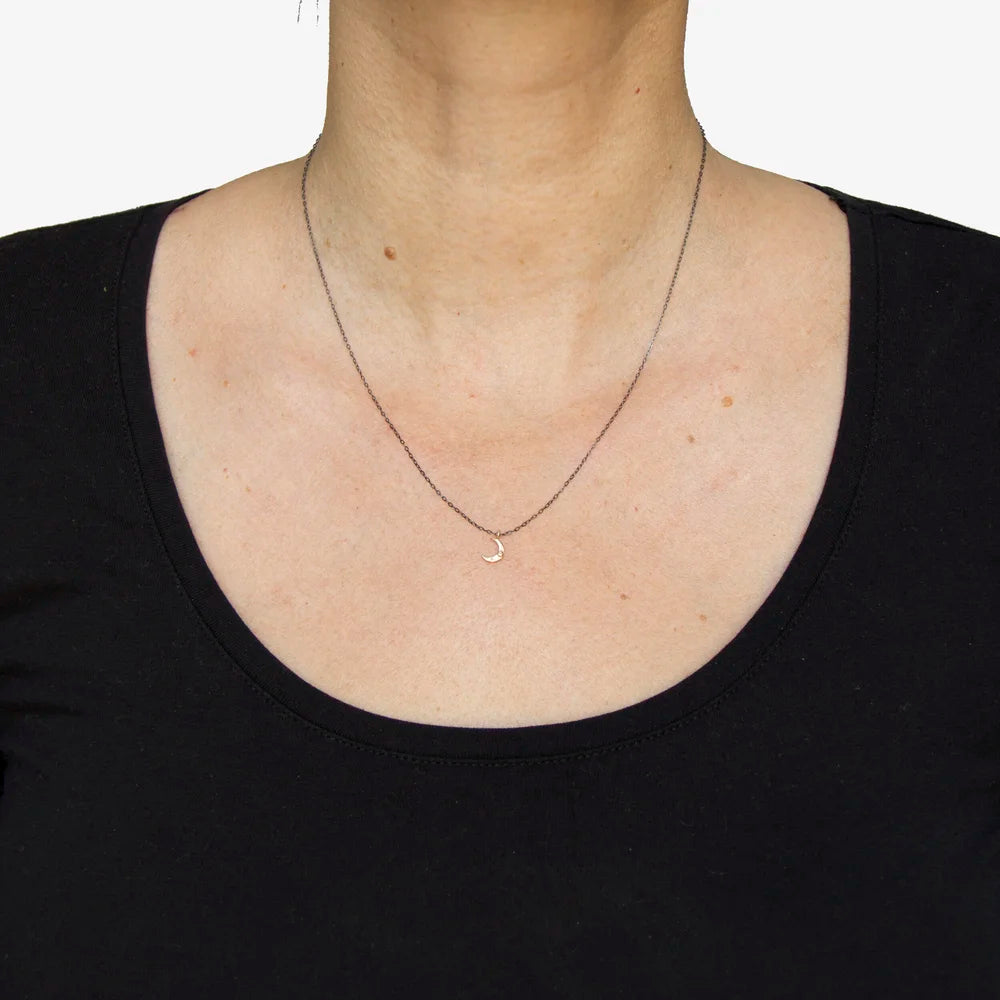 Tiny Crescent Necklace - 14k Yellow Gold Charm & Sterling Silver Chain