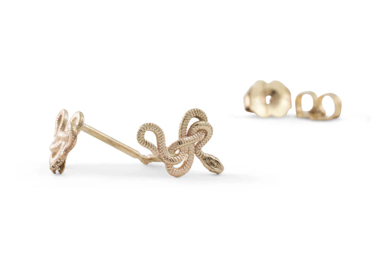 Snake Guardian Studs - 14k Solid Gold Handcrafted Earrings