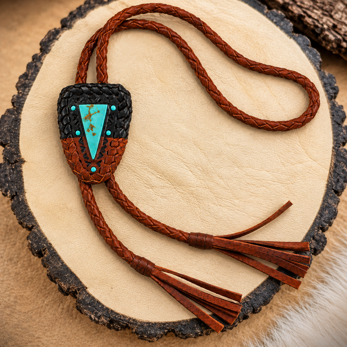 Two Tone Tyrone Turquoise Leather Bolo Tie