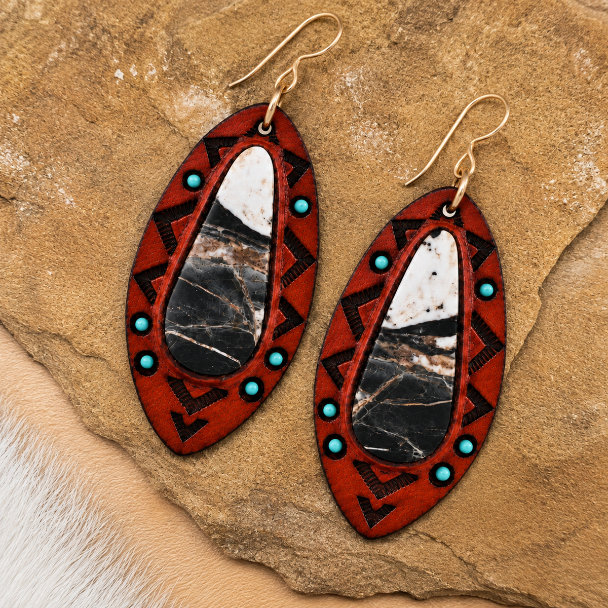 White Buffalo Leather Drop Earrings