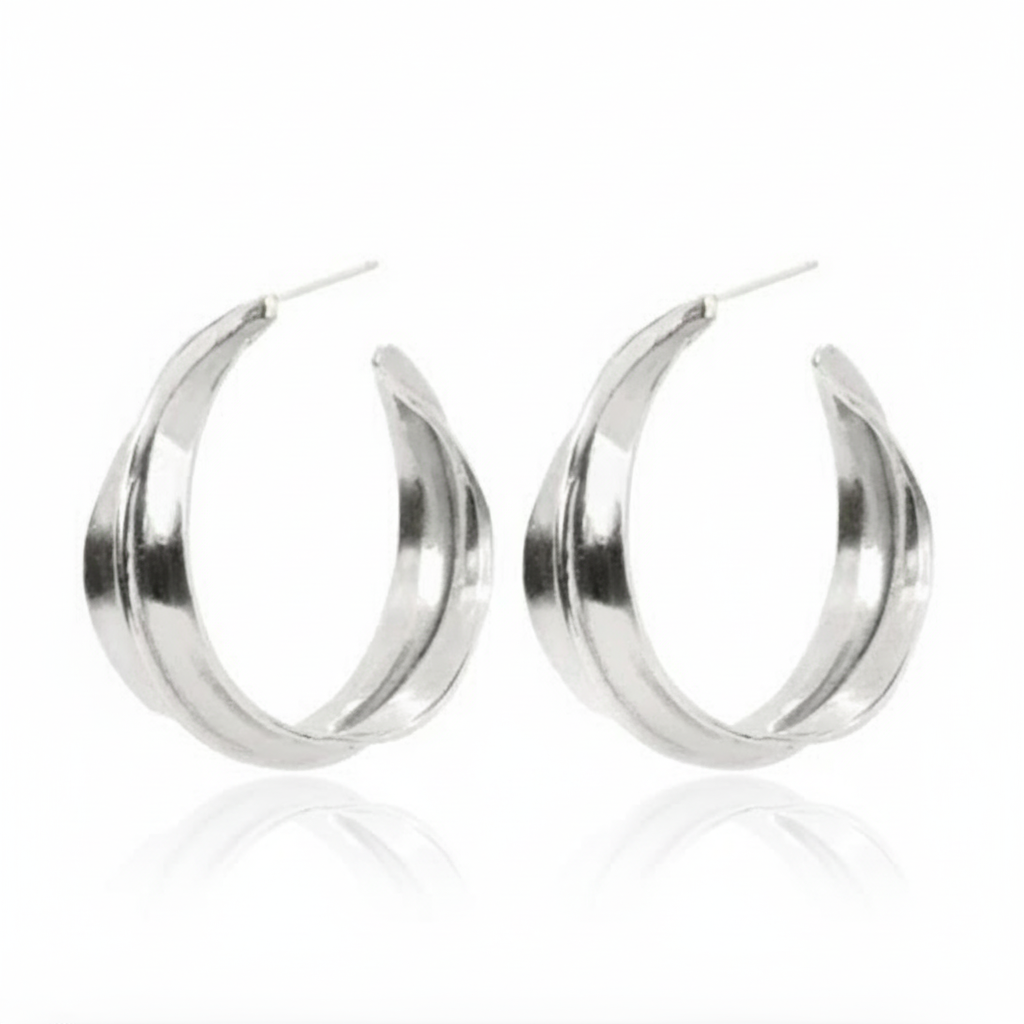Silver Medium Sahara Ridge Hoop Earrings