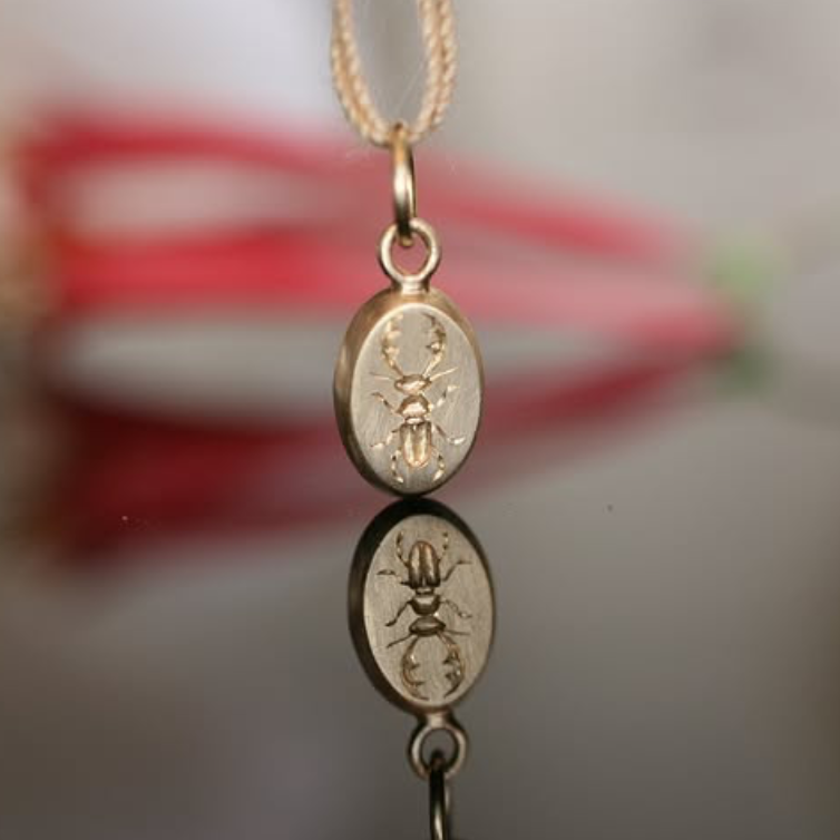 Mini Stag Beetle Pendant – 14k Yellow Gold