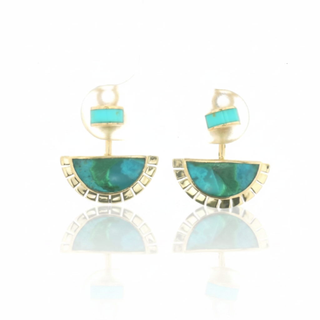 The Selene Earring Jackets + Luna Studs - 14k Gold, Chrysocolla & Turquoise