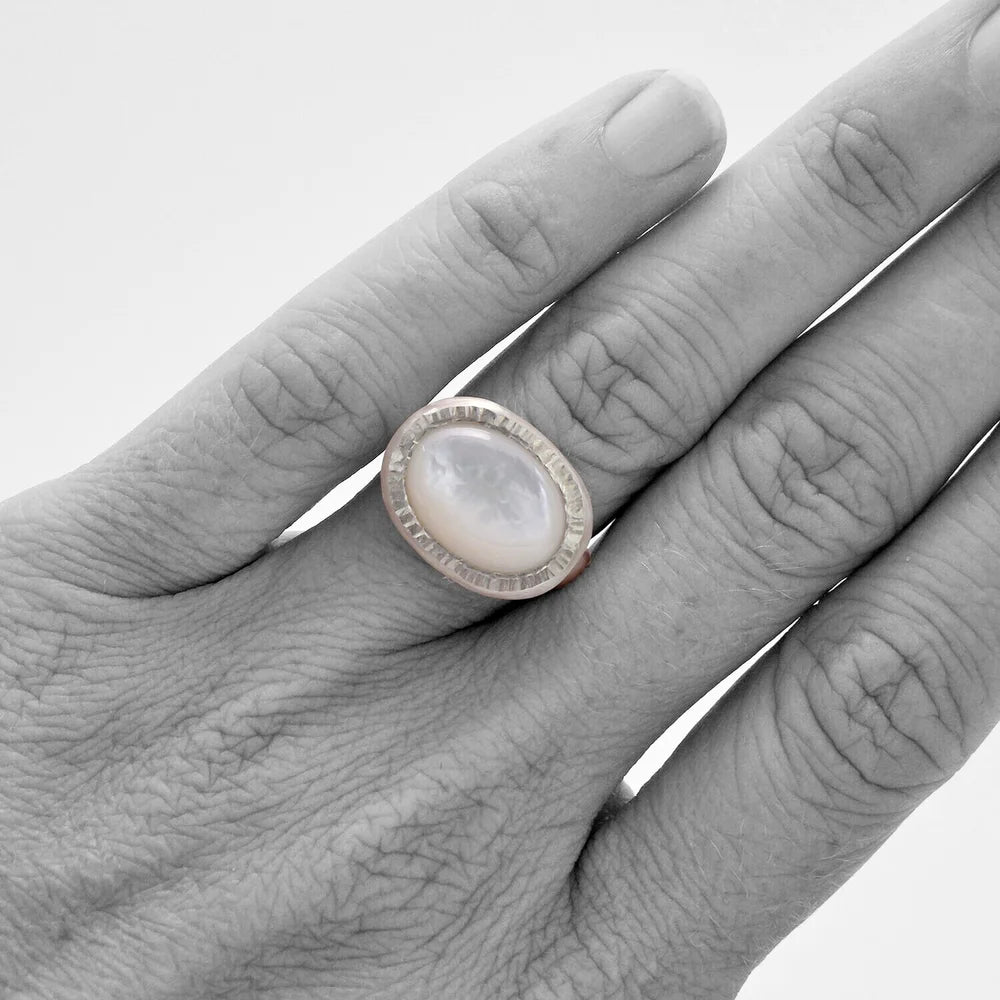 Wide Mother of Pearl Ever Ring in Sterling Silver