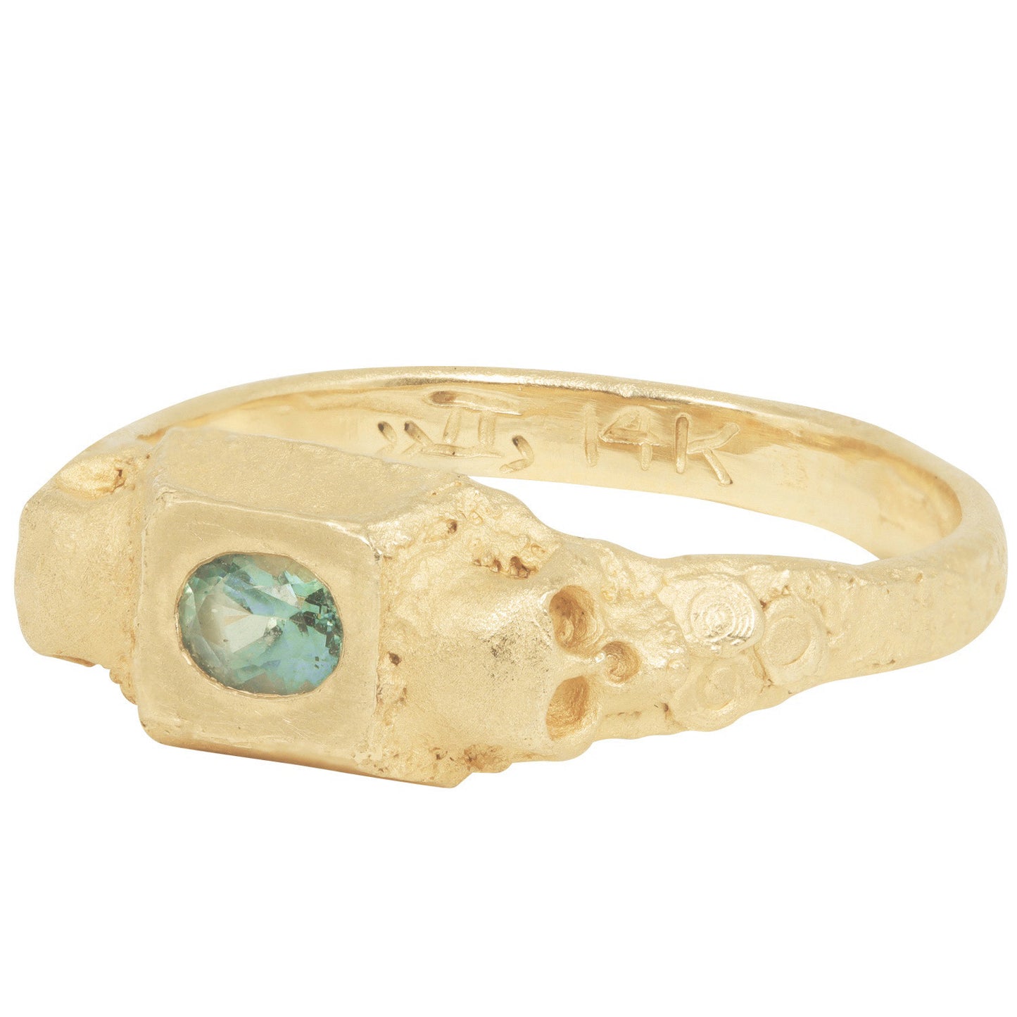 Skull Temple Ring -14k Yellow Gold & Oval Sapphire
