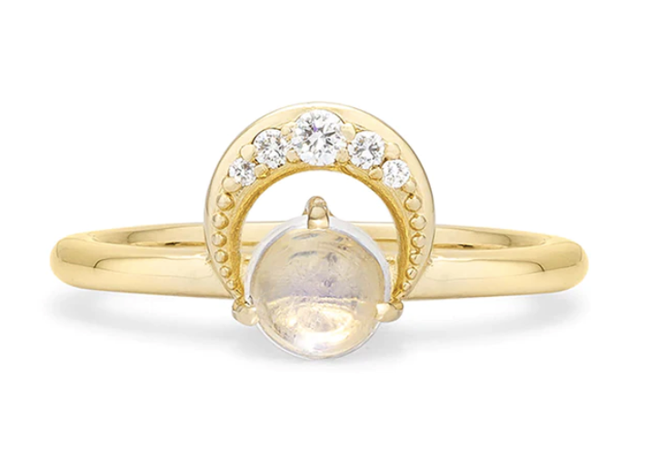 Soul Eclipse Ring - 14k Gold with Moonstone and Diamonds