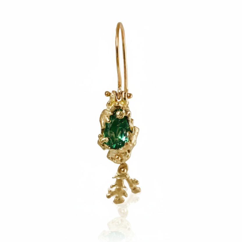 Coral Tourmaline Dangle Earrings – 14k Gold