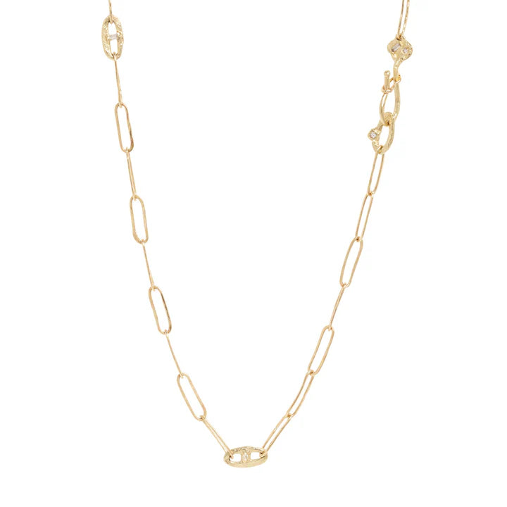 Unorthodox Paper Clip Chain - Recycled 14k Yellow Gold with Gemstone Accents