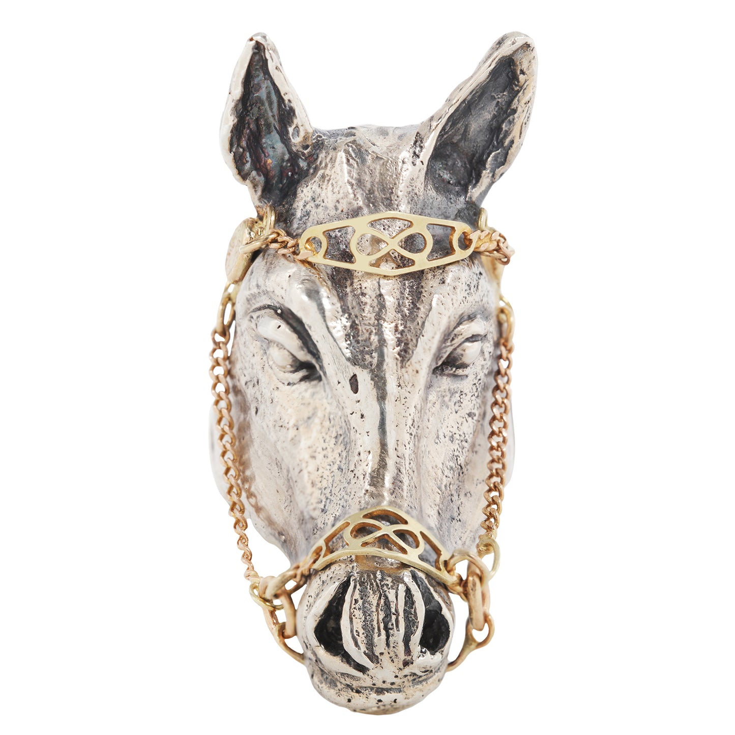 Horse Ring with Kinetic Bridal – Sterling Silver and 14k Gold