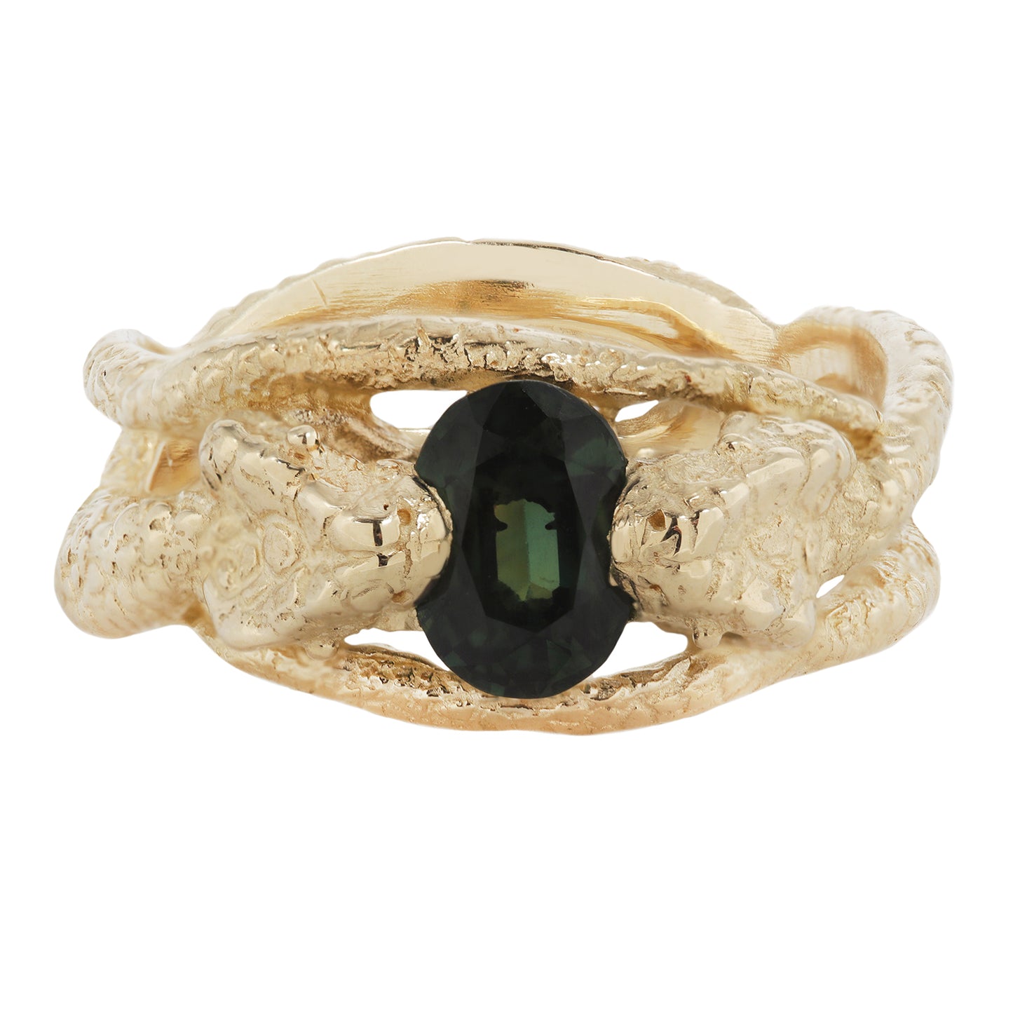 Slithering Snakes Ring – Recycled 14k Gold with Green Sapphire