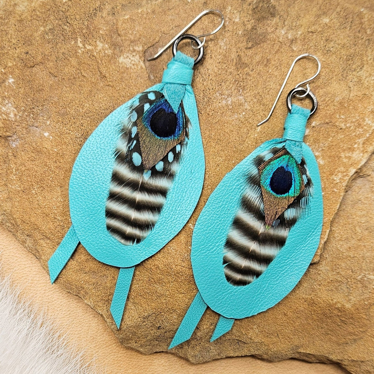 Leather & Feather Petite Earrings - Aqua