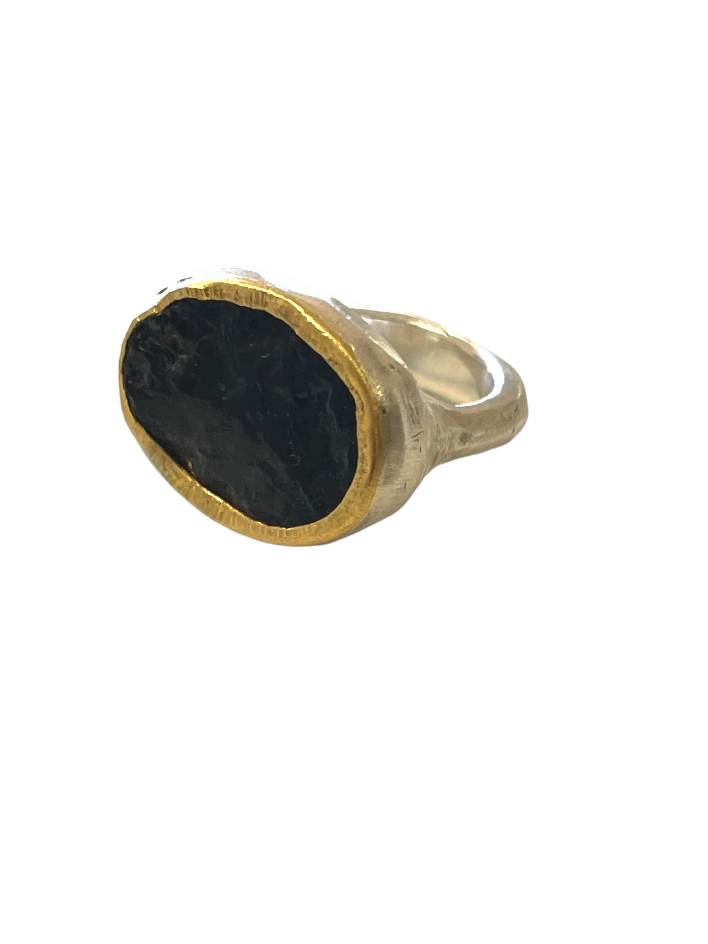 Rough Black Tourmaline Shine Ring - Sterling Silver & 22k Gold