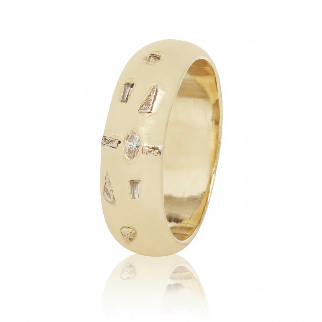 Diamond Agapi Ring – 14k Gold Wide Band