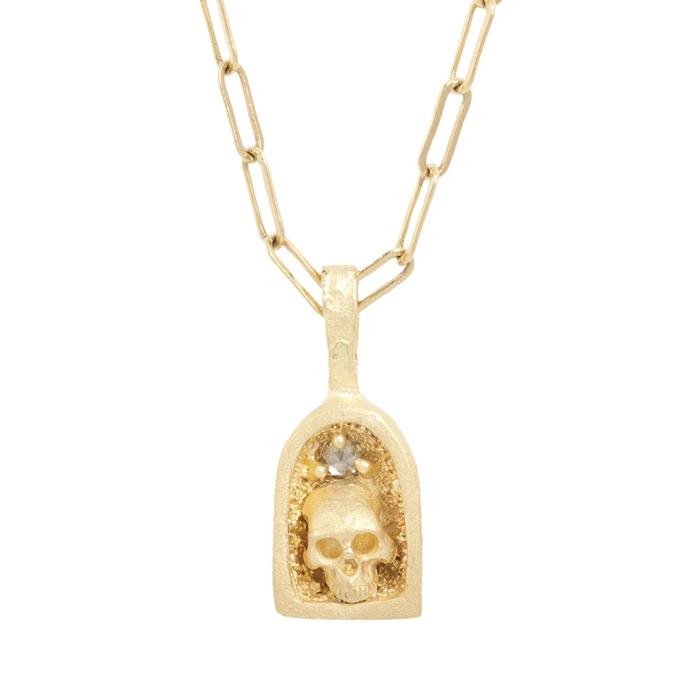 Skull Shrine Necklace - 14k Gold & Diamond