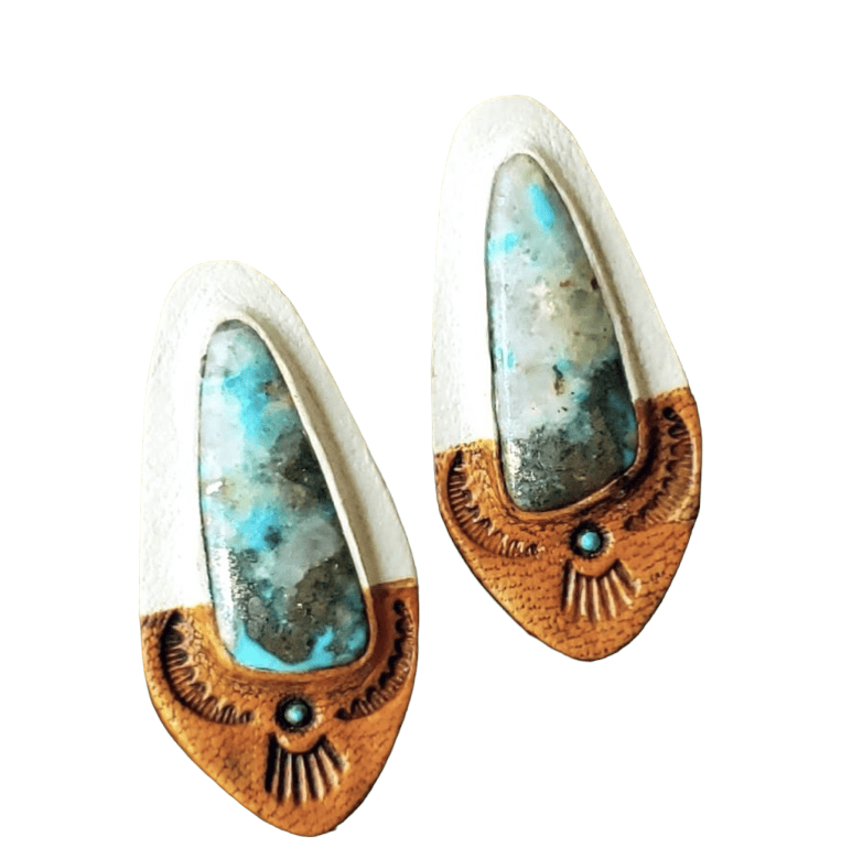Thunderbird Earrings – Campitos Turquoise & Repurposed Leather