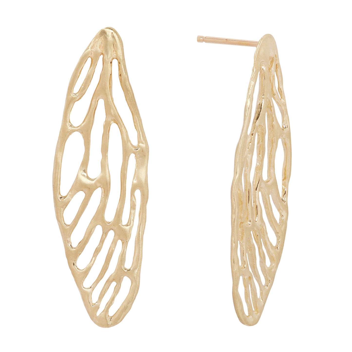 Medium Cicada Wing Earrings -14k Yellow Gold