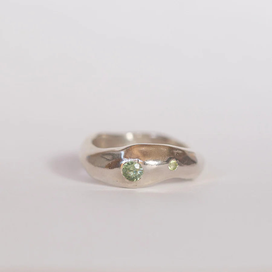 Orbit Ring 1 • Sterling Silver • Montana Sapphire & Peridot