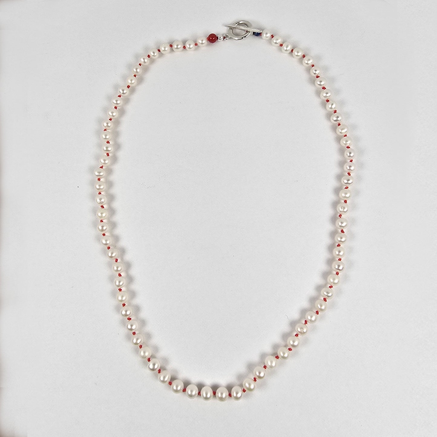Knotted Pearl Toggle Necklace- Sterling Silver Clasp