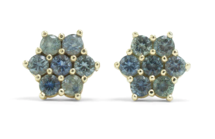 Rose Stud Earrings - 14k Yellow Gold with Montana Sapphires