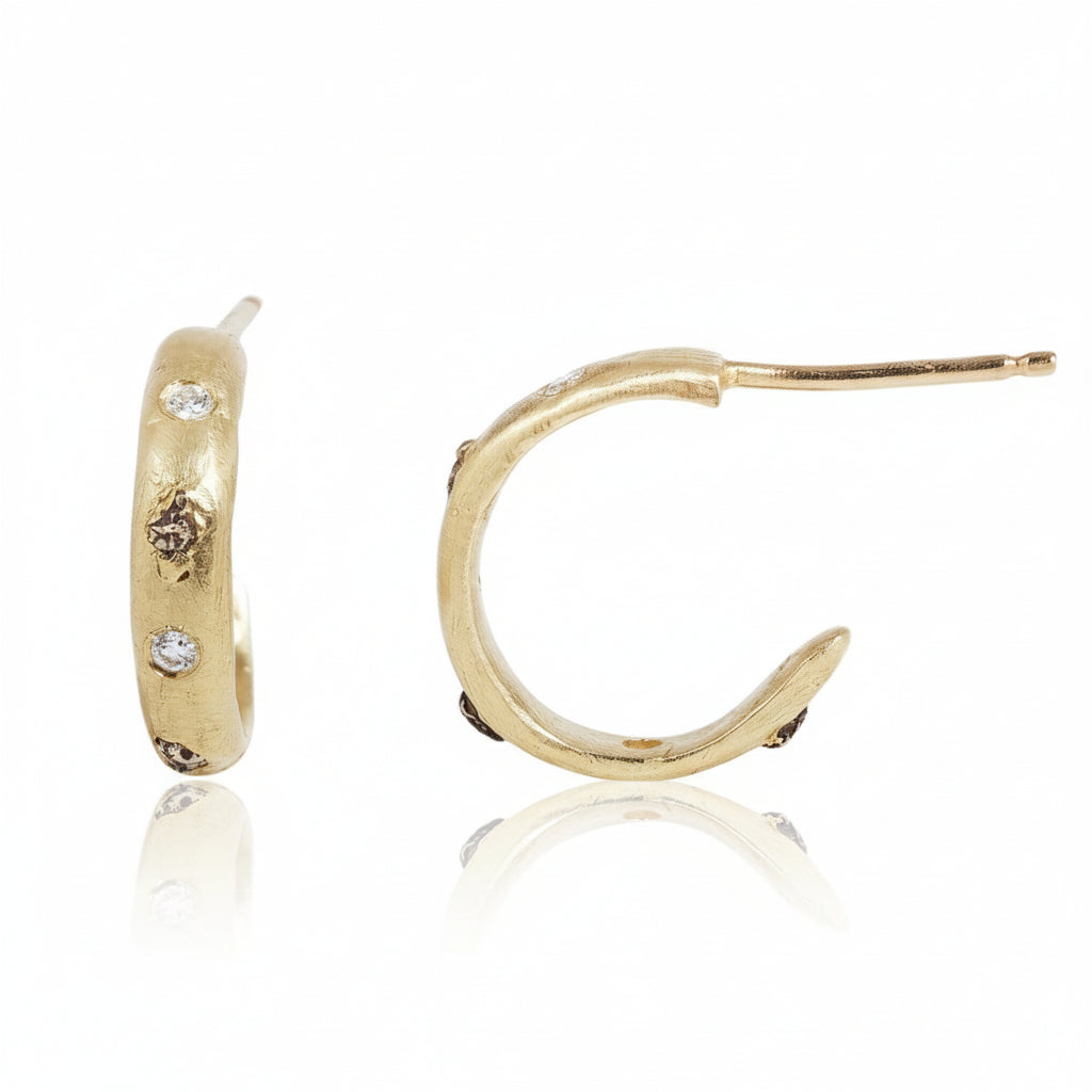 Sedimentary Sparkle Hoops – 14k Gold & Diamond Earrings