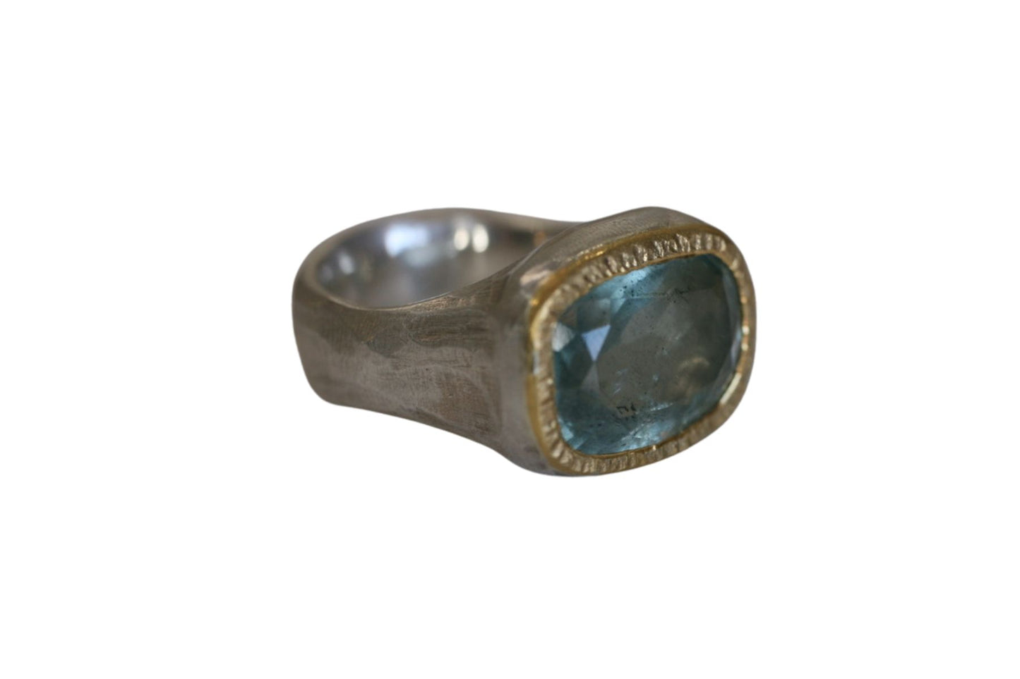 Aquamarine Shine Ring • Sterling Silver • 22k Gold Bezel