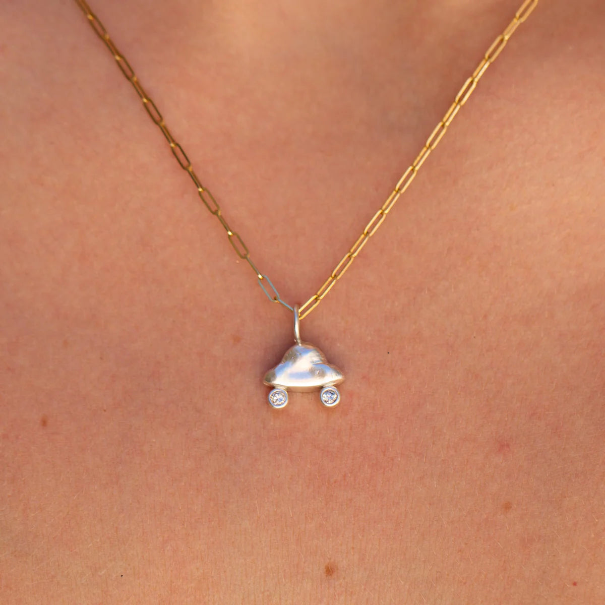 UFO Charm - Sterling Silver & Reclaimed Diamonds