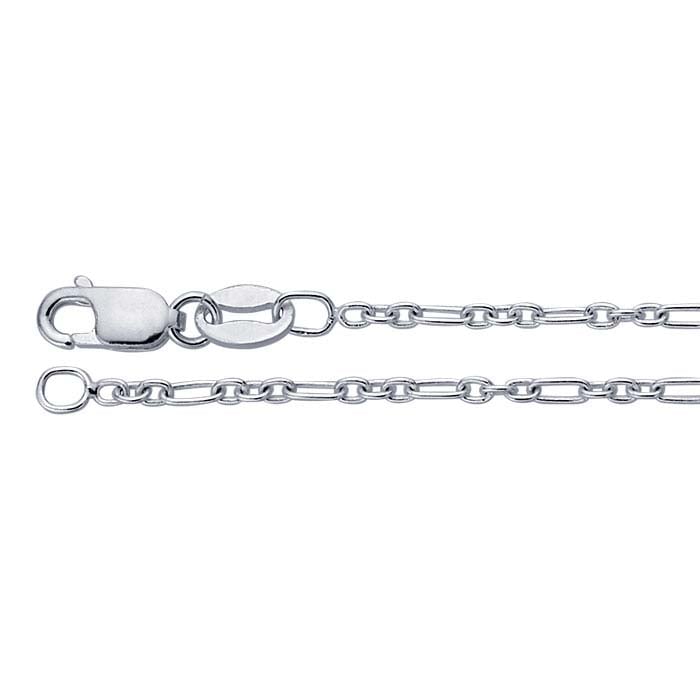 Close-up of Teko Gallery's sterling silver long and short link necklace, showing alternating chain links and a lobster clasp against white.