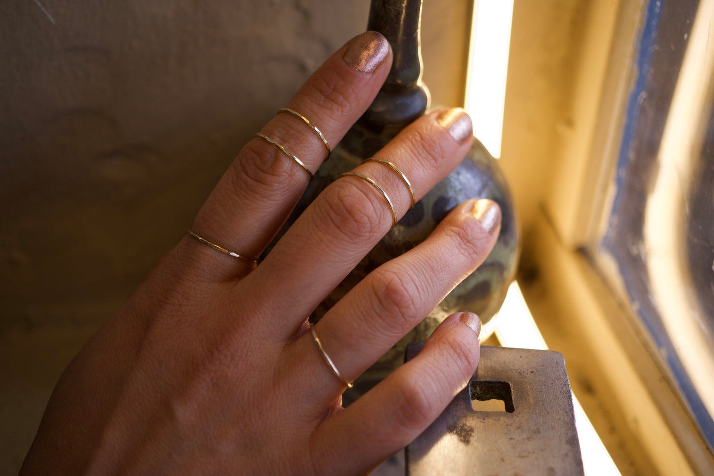 Hammered Stacking Ring- 14K Gold