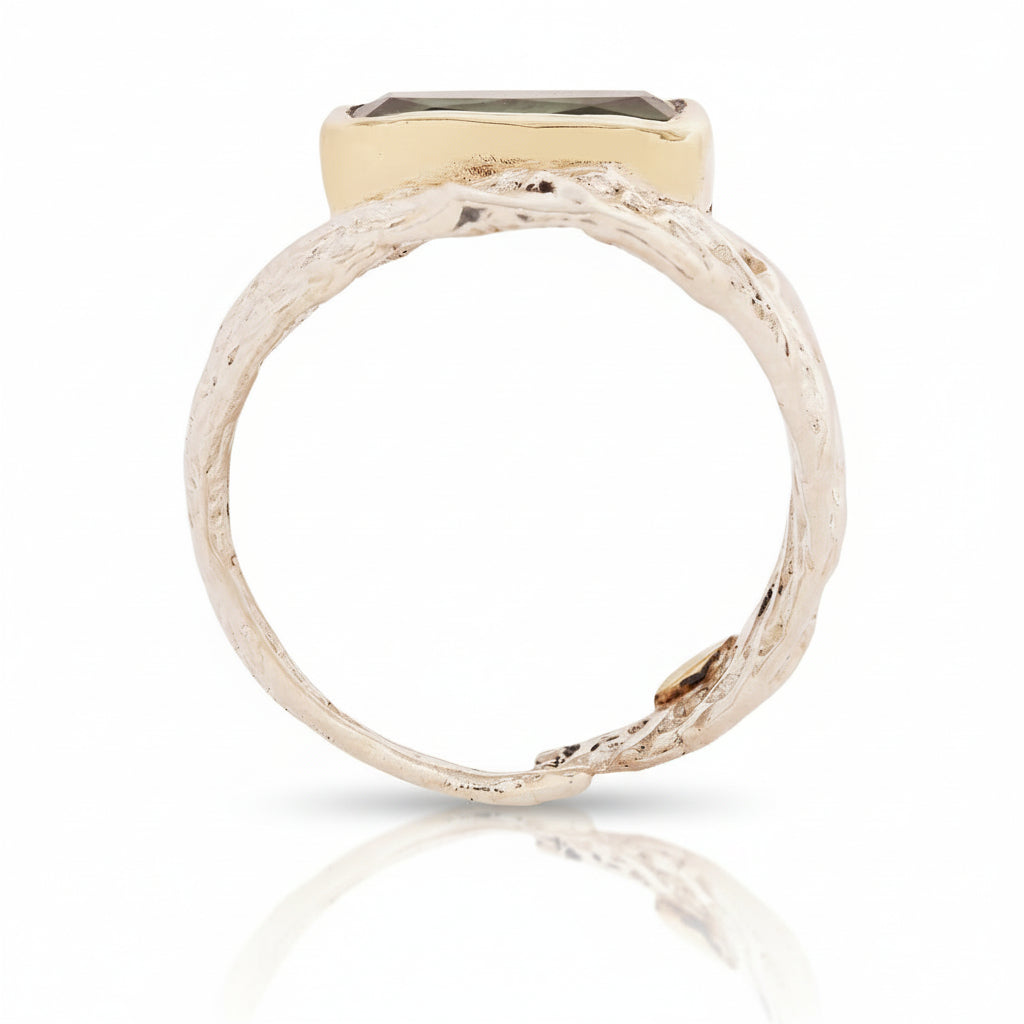 Tourmaline Adjustable Litter-Fall Ring VI – Sterling Silver, 14k Gold, Green Tourmaline