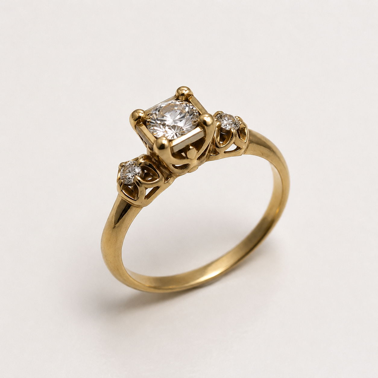Vintage Illusion Set Diamond Engagement Ring - Mid Century 14K Yellow Gold Ring - Retro Diamond Ring