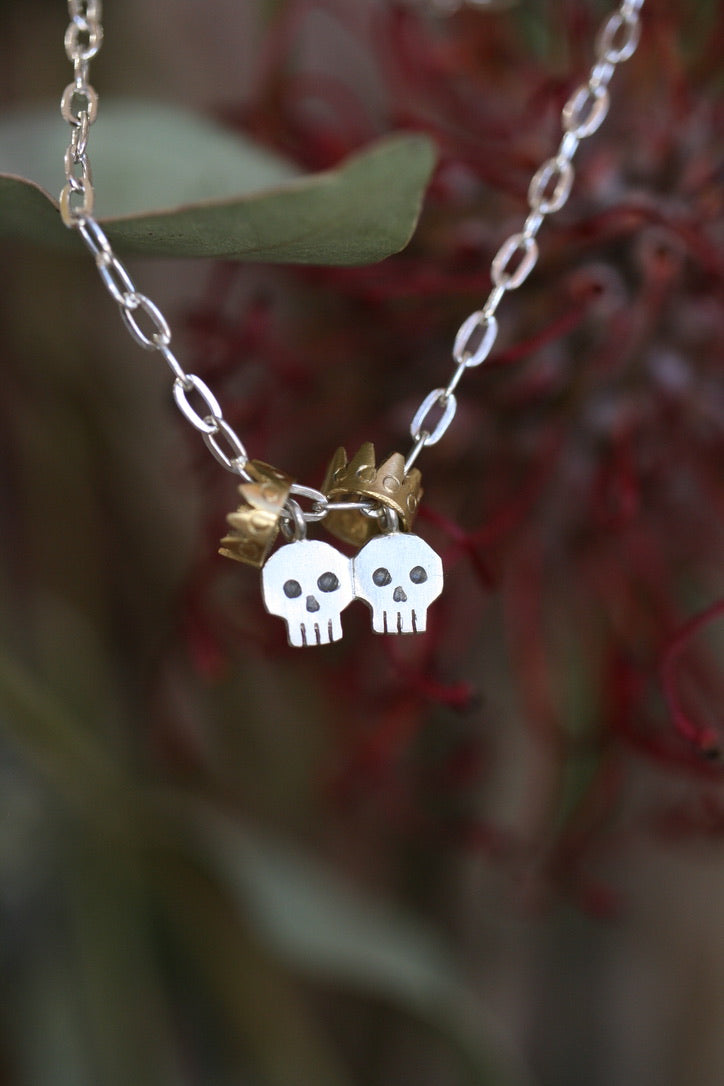 Skull Buddies Necklace With Crowns