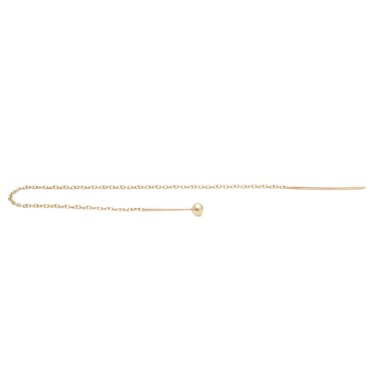 Minimalist 14k yellow gold chain threader earring by JACK & G featuring a delicate 4-inch gold chain and small gold ball stud.