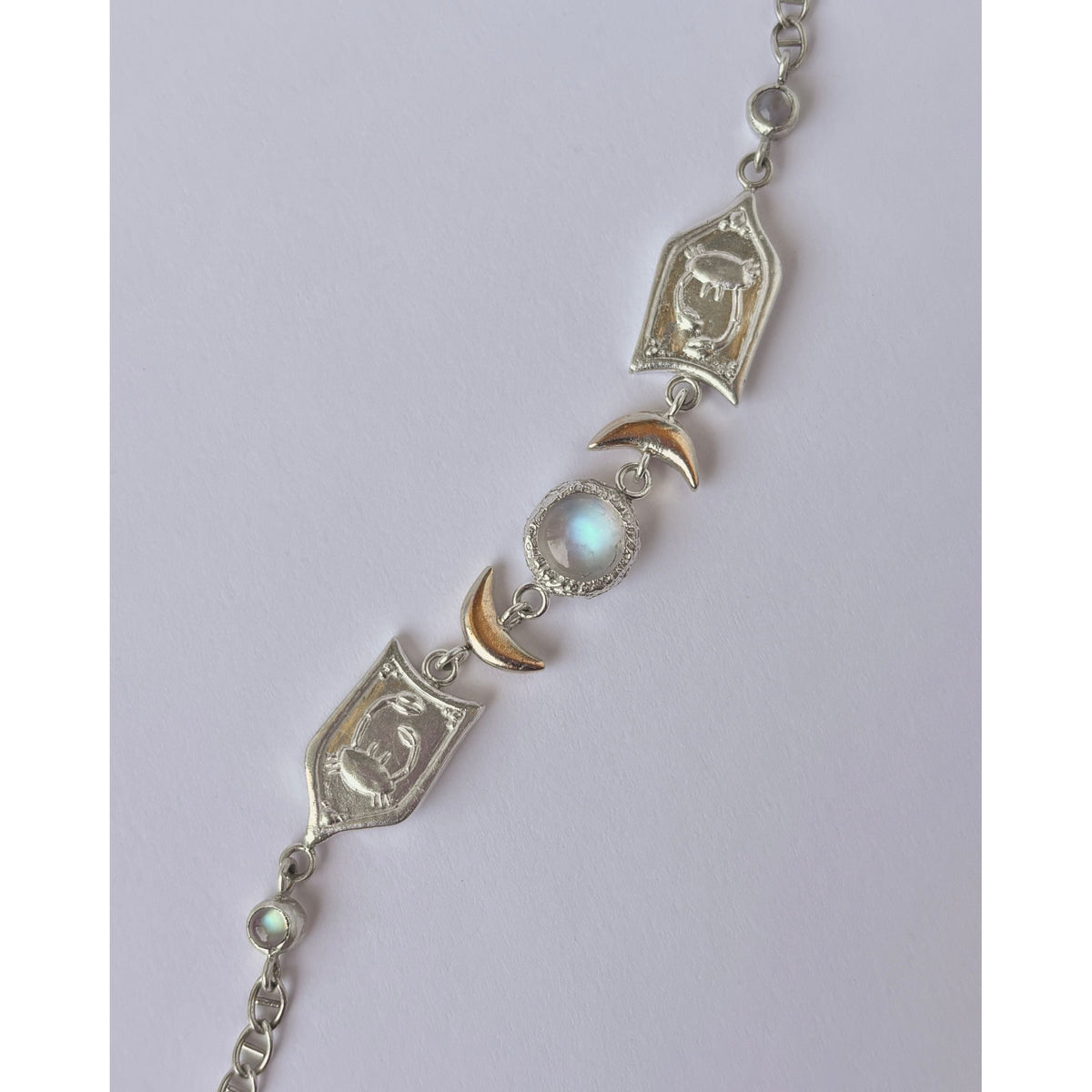 Cancer Moonstone Crab Bracelet - Sterling Silver & 10K Gold