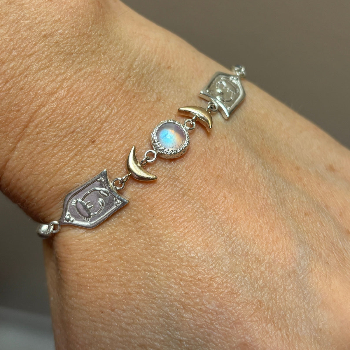 Cancer Moonstone Crab Bracelet - Sterling Silver & 10K Gold