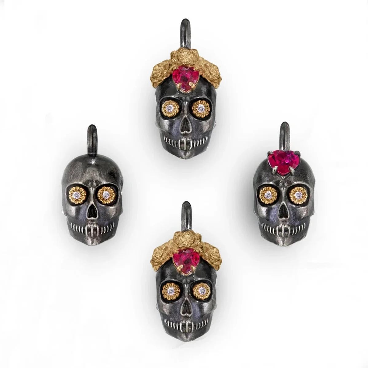Underworld Diamond Skull Necklace - Sterling Silver & 14k Gold