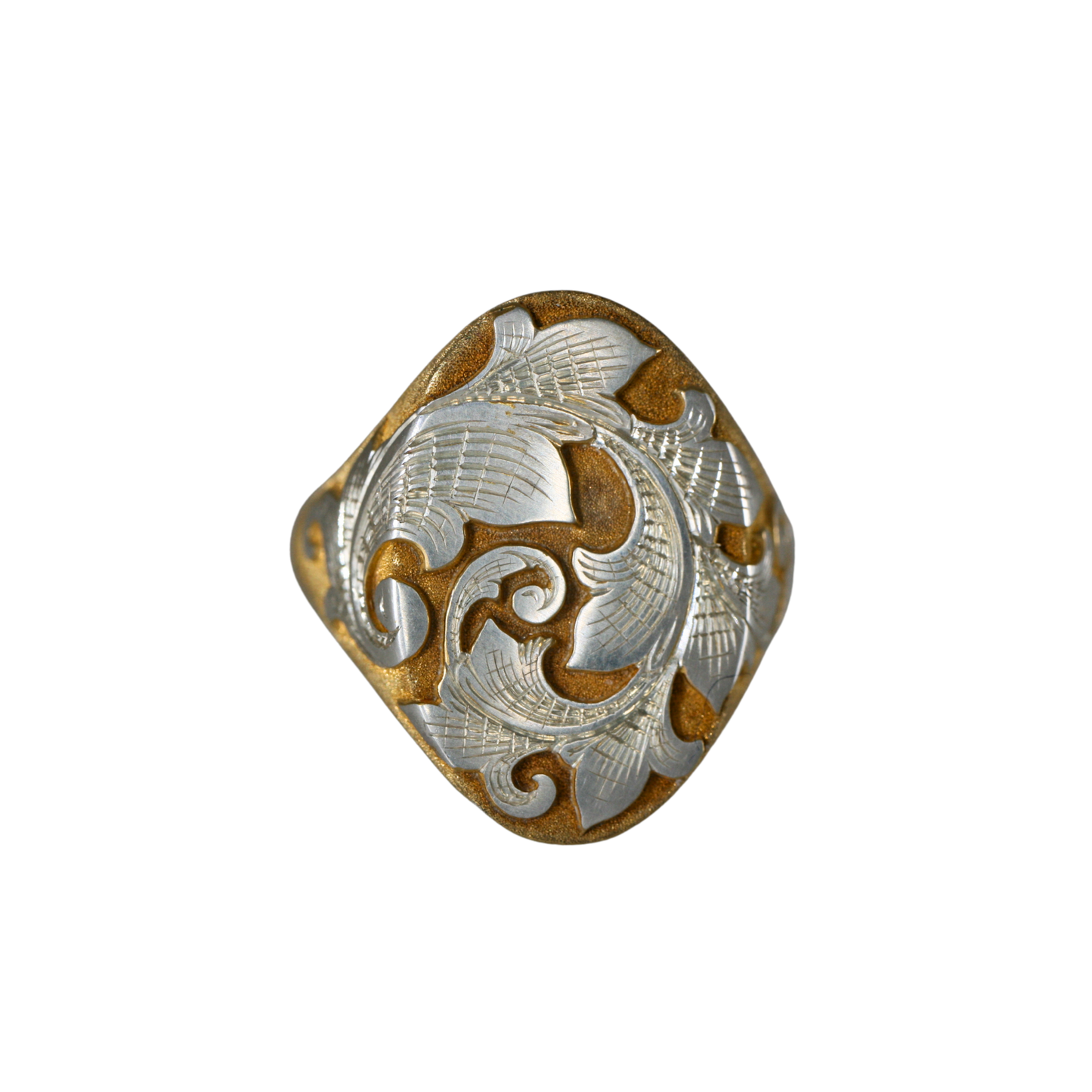 North-South Two Tone Acanthus Signet Ring