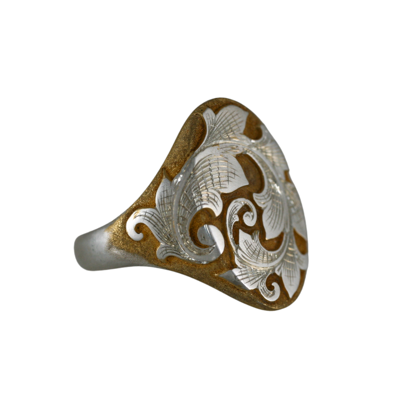 North-South Two Tone Acanthus Signet Ring