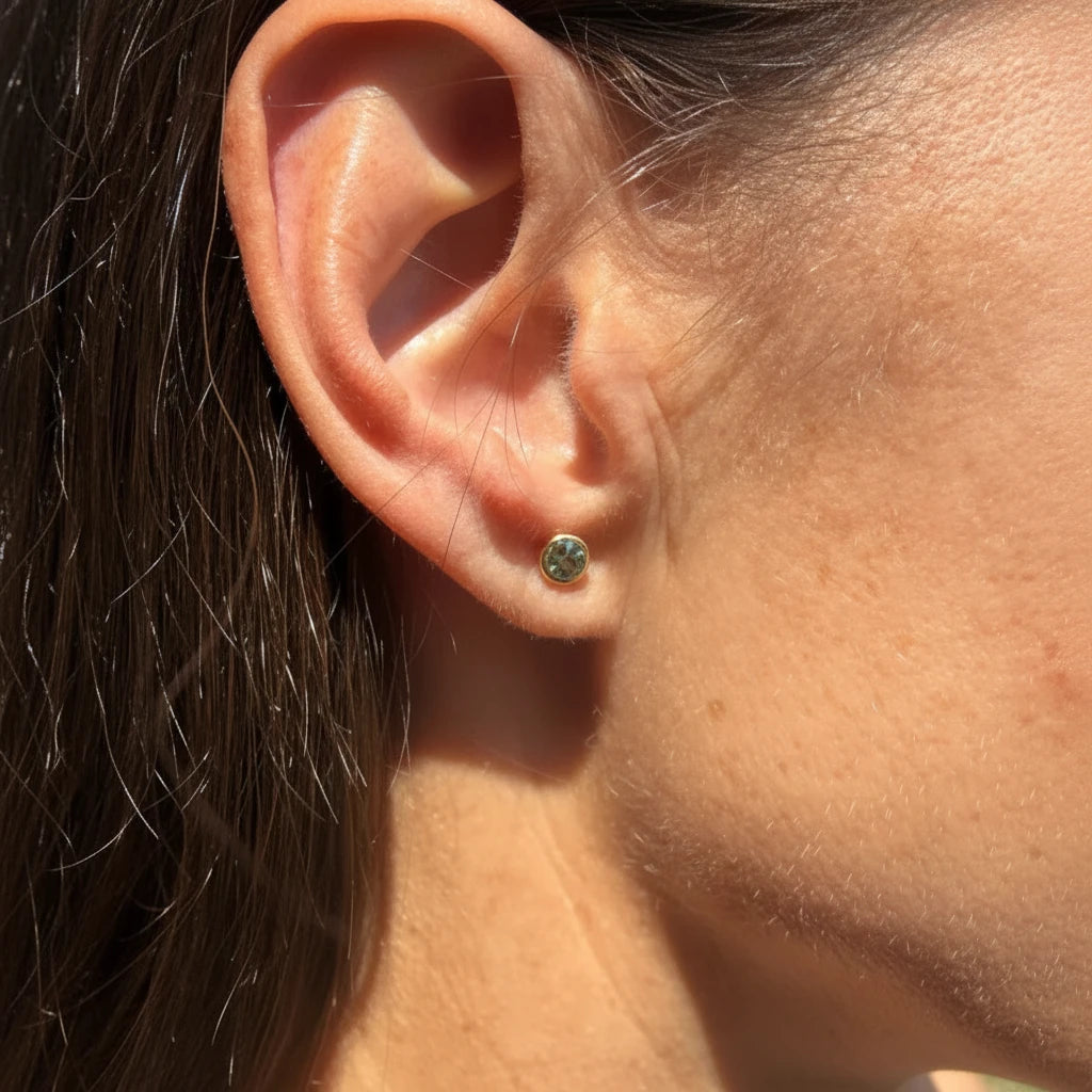 Australian Sapphire Stud Earrings - 14k White Gold