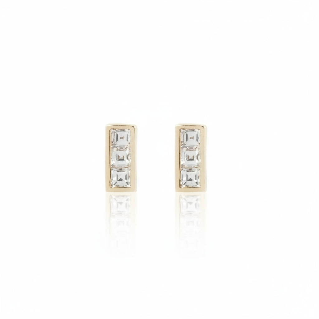 Channel Set Studs - 14k Gold & Carré Cut Diamonds