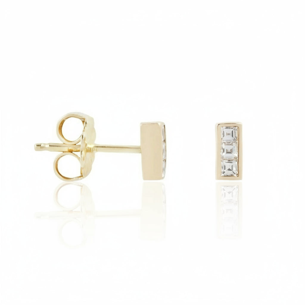 Channel Set Studs - 14k Gold & Carré Cut Diamonds