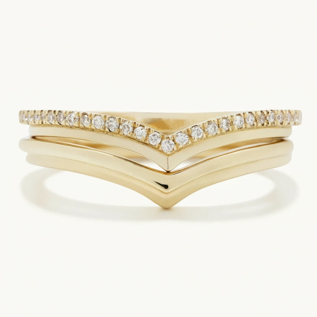 Stepped White Diamond Nesting Band – 14k Yellow Gold