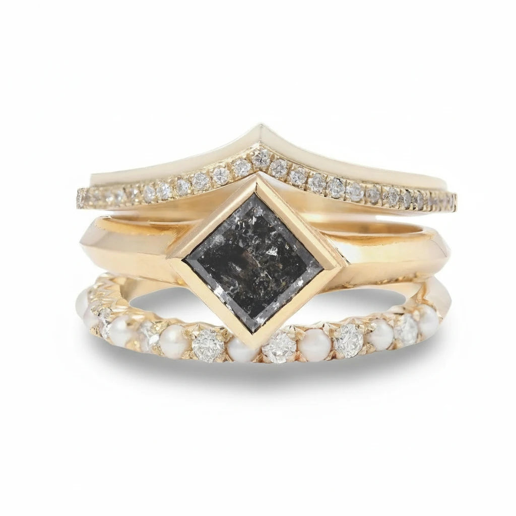 Stepped White Diamond Nesting Band – 14k Yellow Gold