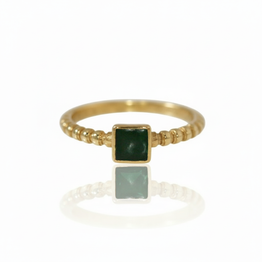 Montana Jade Inlay Naz - Square 14k Yellow Gold Ring