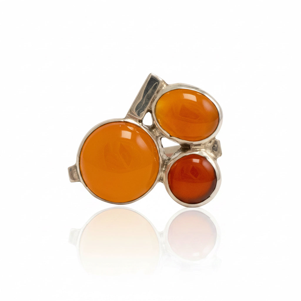 Carnelian Cluster Ring - Sterling Silver