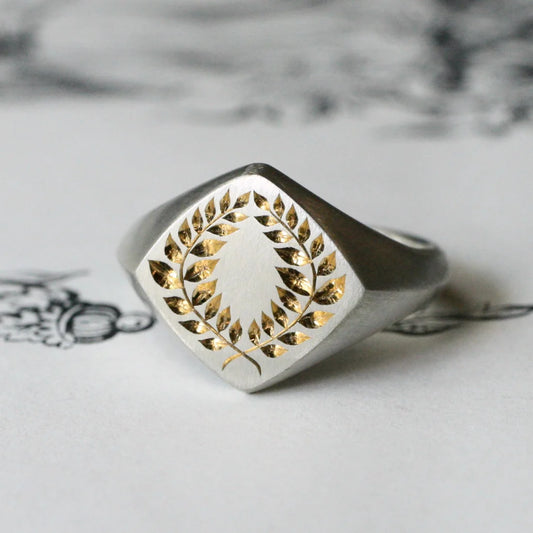 Two-Tone Laurel Signet Ring