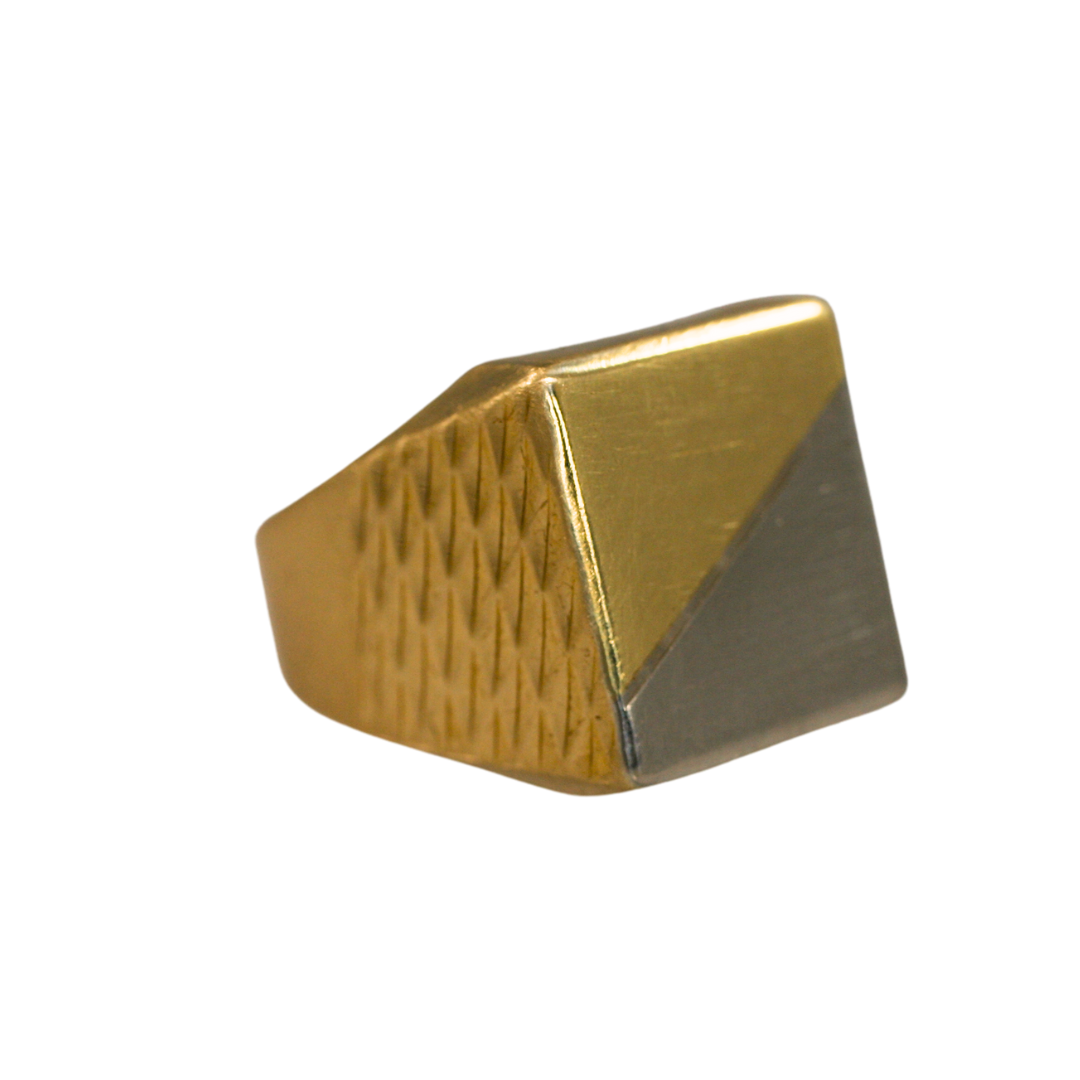 Vintage Two-Tone Yellow and White Gold Engraved Signet Ring