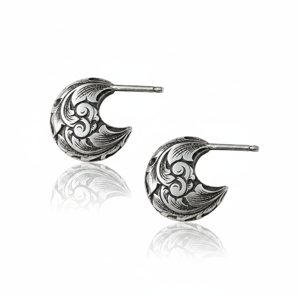 Acanthus Disc Hoop Earrings - Two-Tone Oxidized Sterling Silver