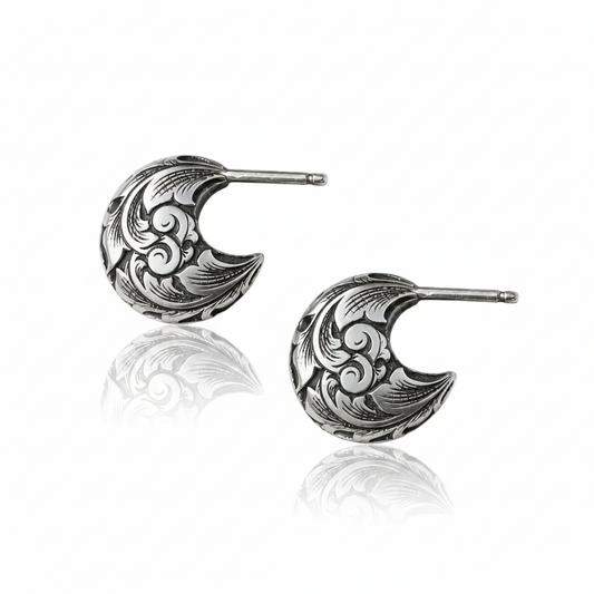 Acanthus Disc Hoop Earrings - Two-Tone Oxidized Sterling Silver