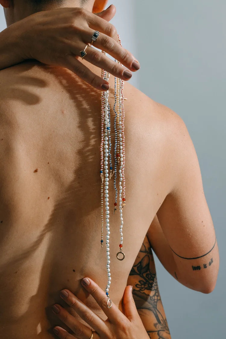 Knotted Pearl Toggle Necklace- Sterling Silver Clasp